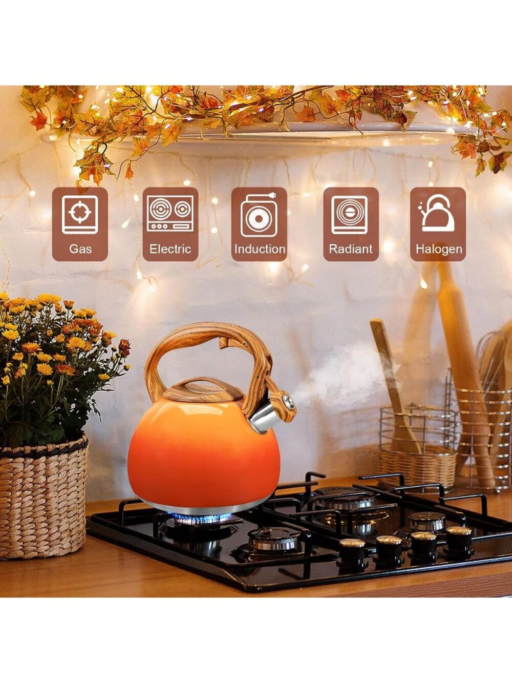 GGC 3.1QT Orange Stainless Steel Whistling Tea Kettle For Kitchen Stove Top - Picture 7 of 7